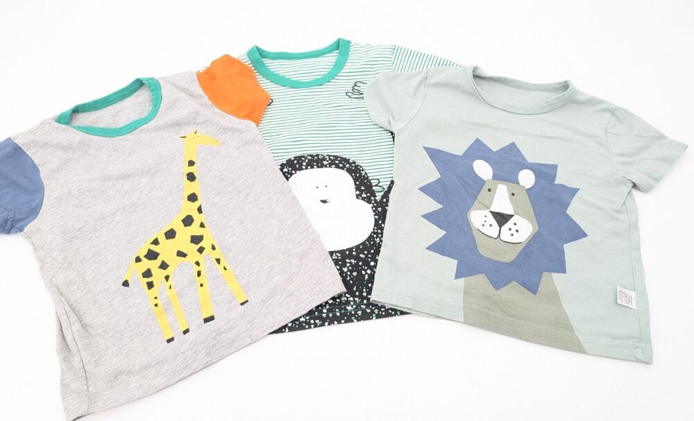 H&M 100% Cotton Boys Short Sleeve T-Shirt Lot of 3 Zoo Animals Lion Size 3T